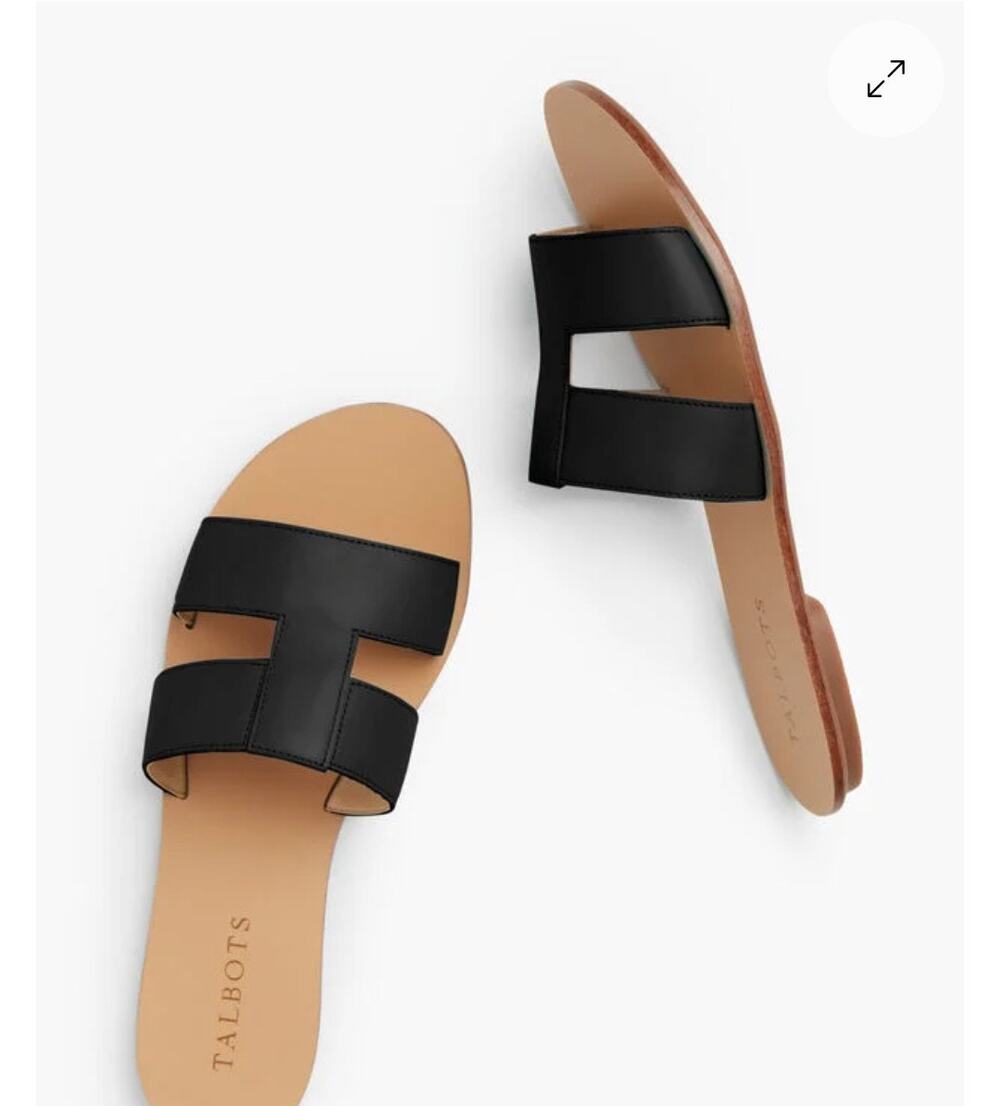 Talbots Hannah Vachetta Leather Cutout Slide Sandals Size 7 Navy Blue